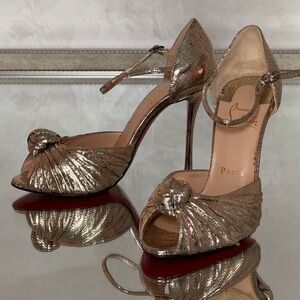 Christian Louboutin Metallic Gold Knotted Peep-Toe Ankle-Strap Heels